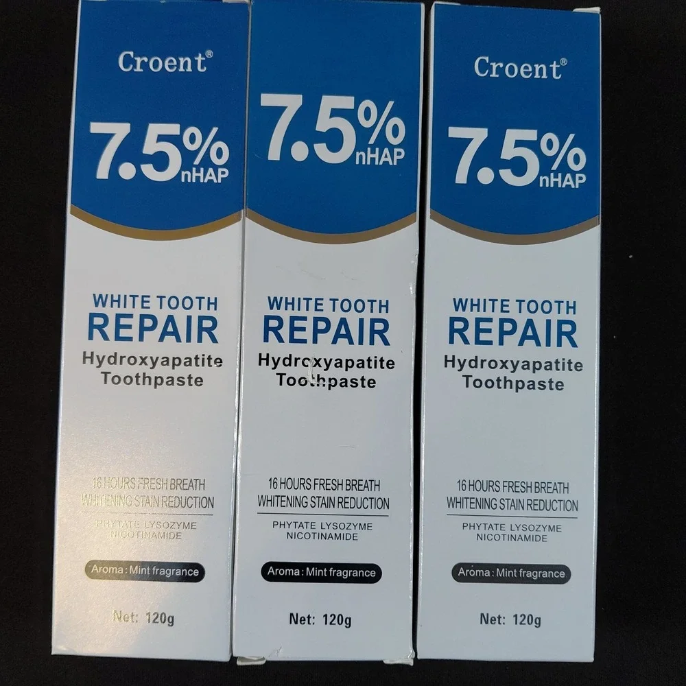 3 Pack Croent 7.5% nHAP White Tooth Repair Hydroxyapatite Toothpaste Mint 120g